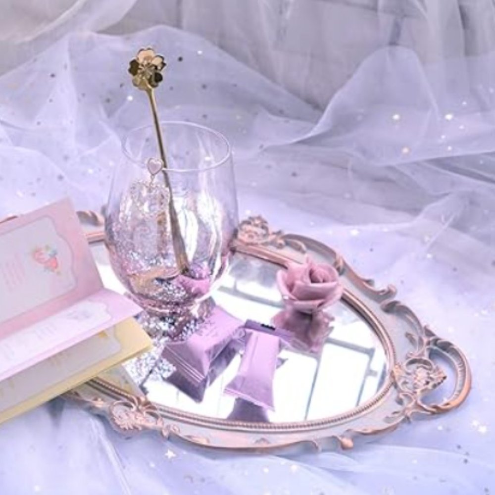 Golden Gray Mirrored Vintage Dresser Tray